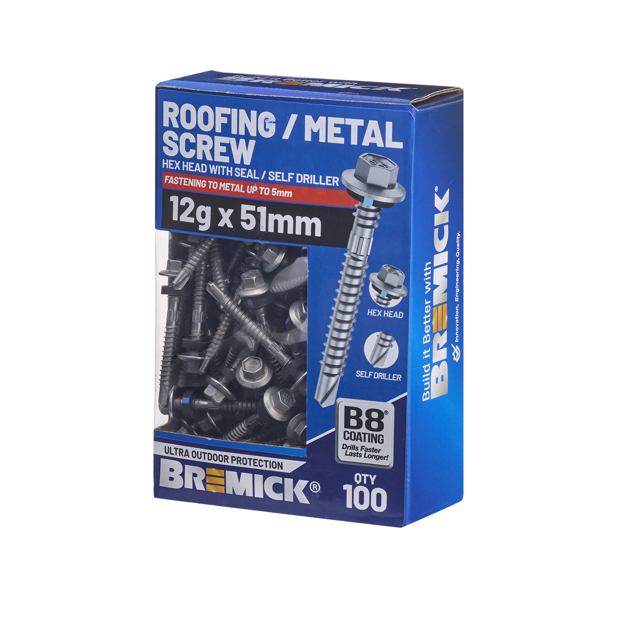 Bremick Hex Roofing Screw 12g x 51mm - Box of 100 - Watertight Seal - Corrosion Resistant - SuperSaverAU - view 1