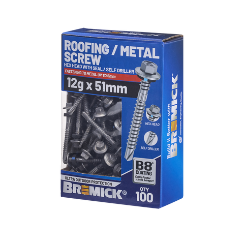 Bremick Hex Roofing Screw 12g x 51mm - Box of 100 - Watertight Seal - Corrosion Resistant - SuperSaverAU - view 1