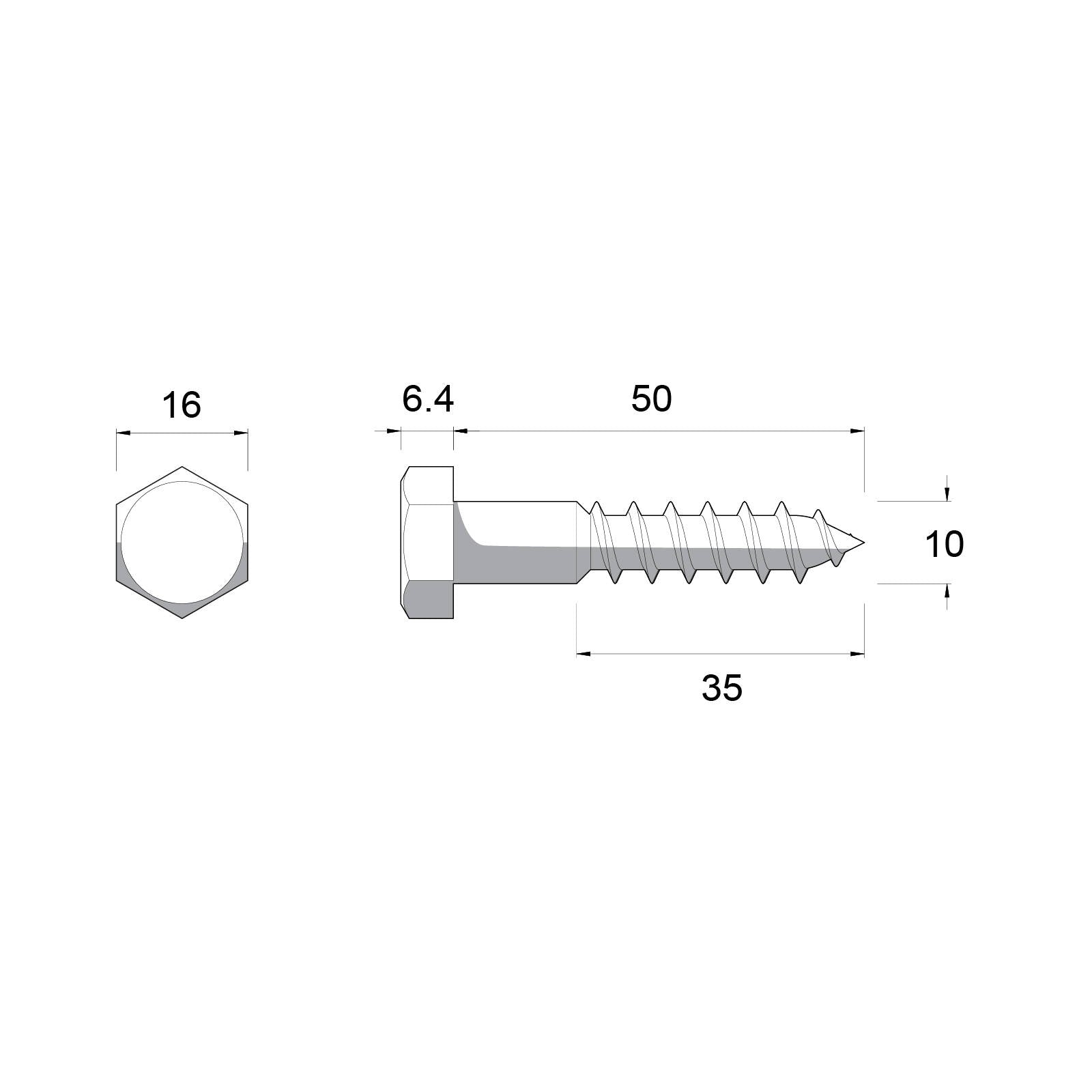 Zenith M10 x 50mm Hot Dip Galvanised Hex Head Coach Screws - 25 Pack