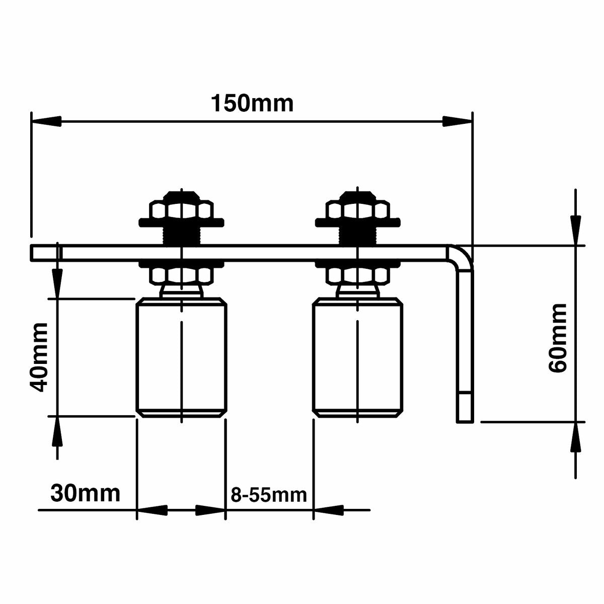 Richmond Dual Roller Gate Guide - White Nylon and Zinc Plated, Double Roller