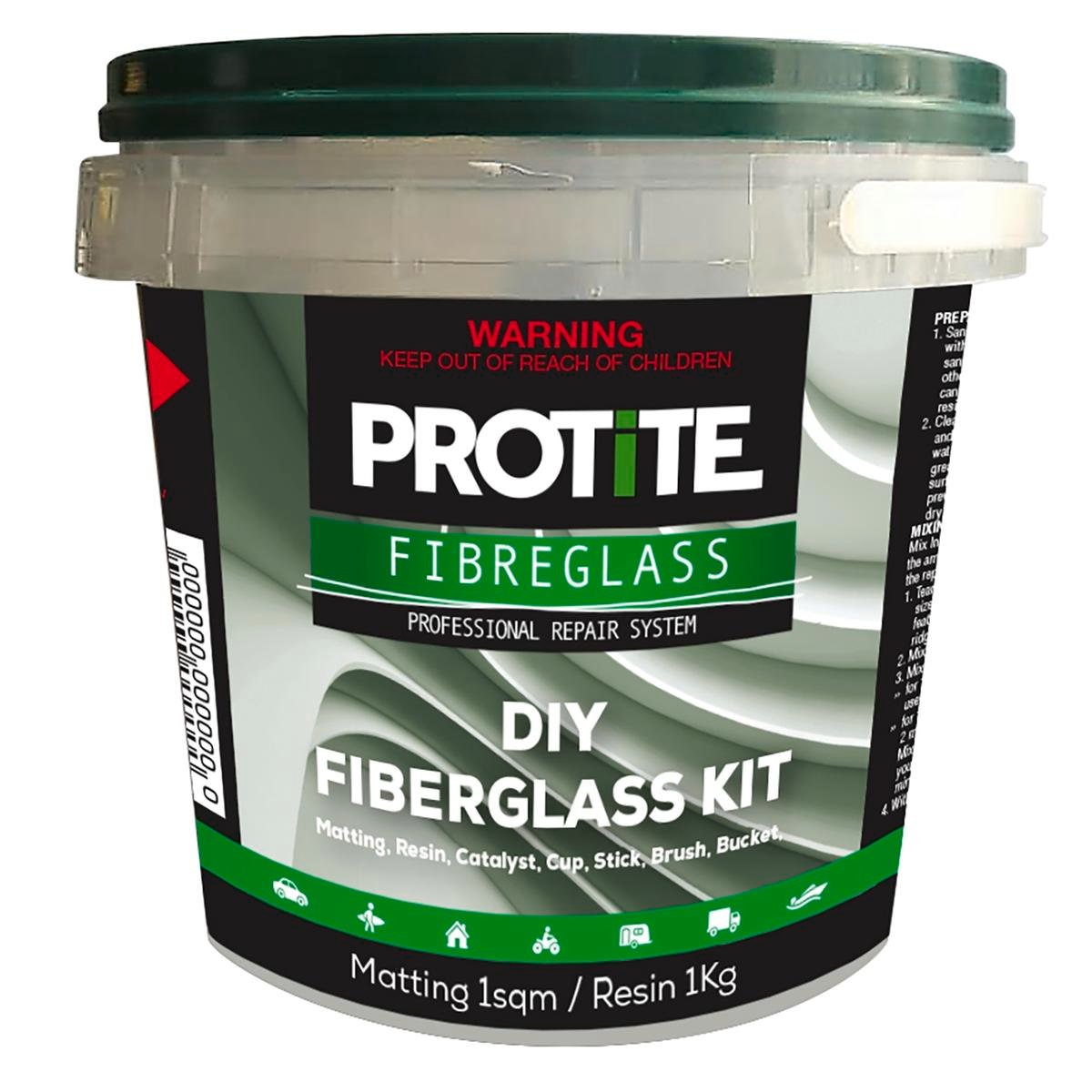 Protite Large Fibreglass Repair Kit 1kg - Sandable, Paintable, UV & Shrink Resistant