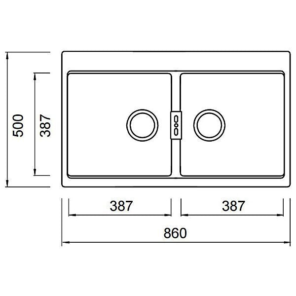 Abey Schock Horizont double bowl sink 860mm - black Magma, 20L bowls, topmount with overflow - N200B