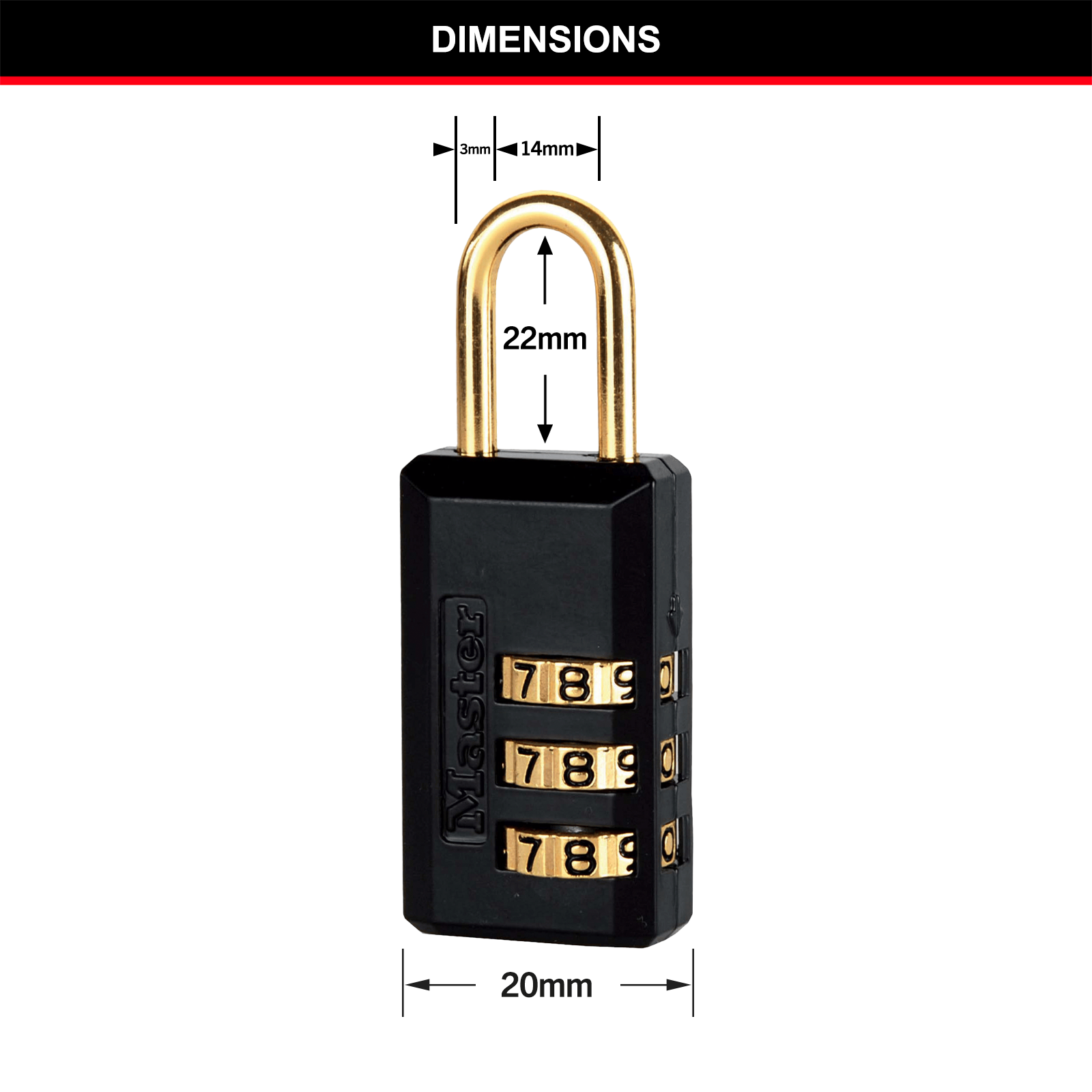 Master Lock 20mm Black Luggage Combination Padlock, 2 Pack, Resettable
