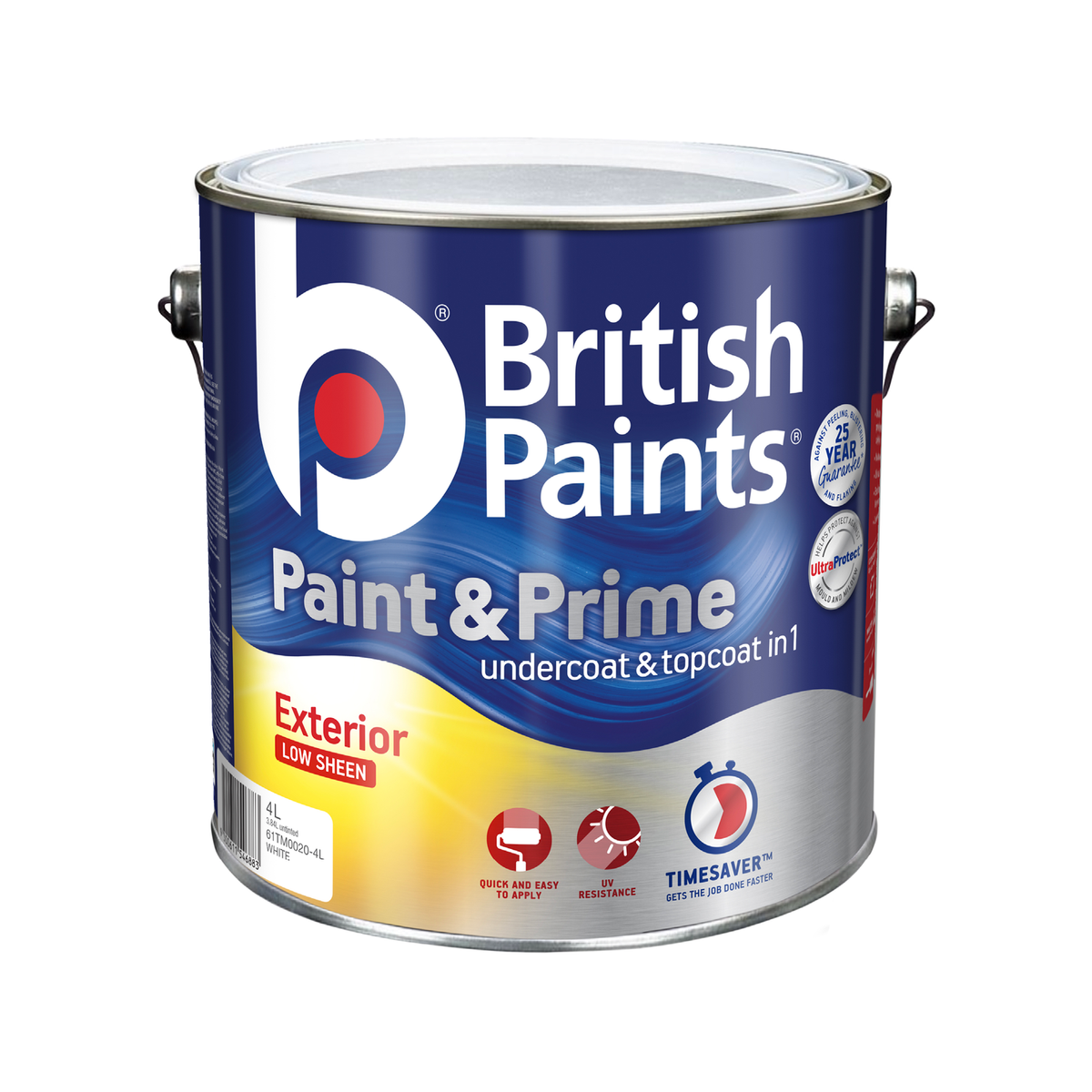 British Paints Paint & Prime Exterior Low Sheen 4L White, UV Resistant