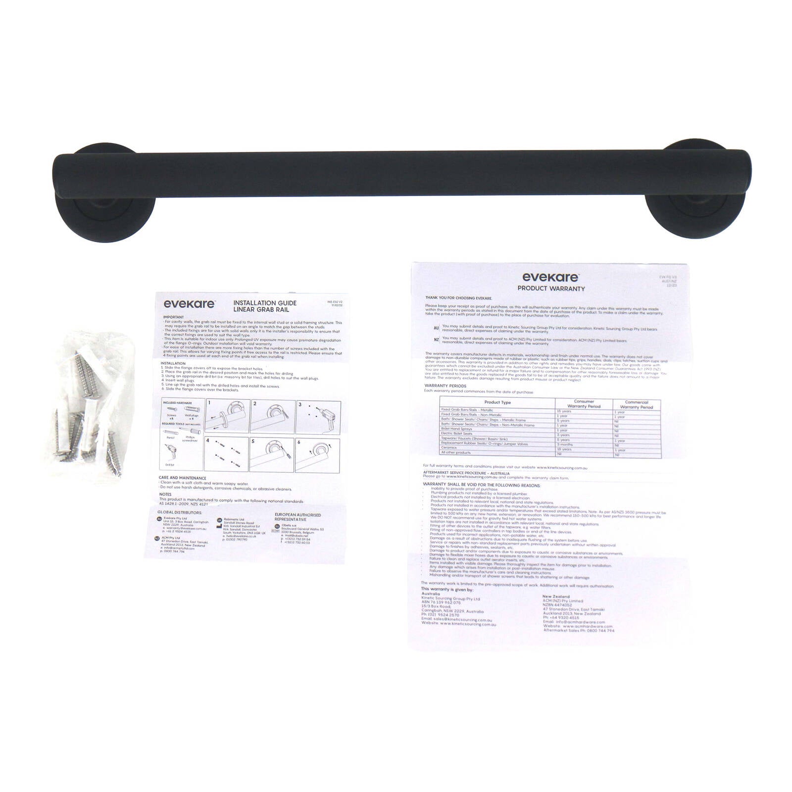 evekare 450mm Matte Black Linear Grab Rail