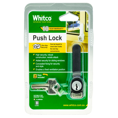 Whitco Sliding Window Push Lock - Black Lockable Zinc Diecast