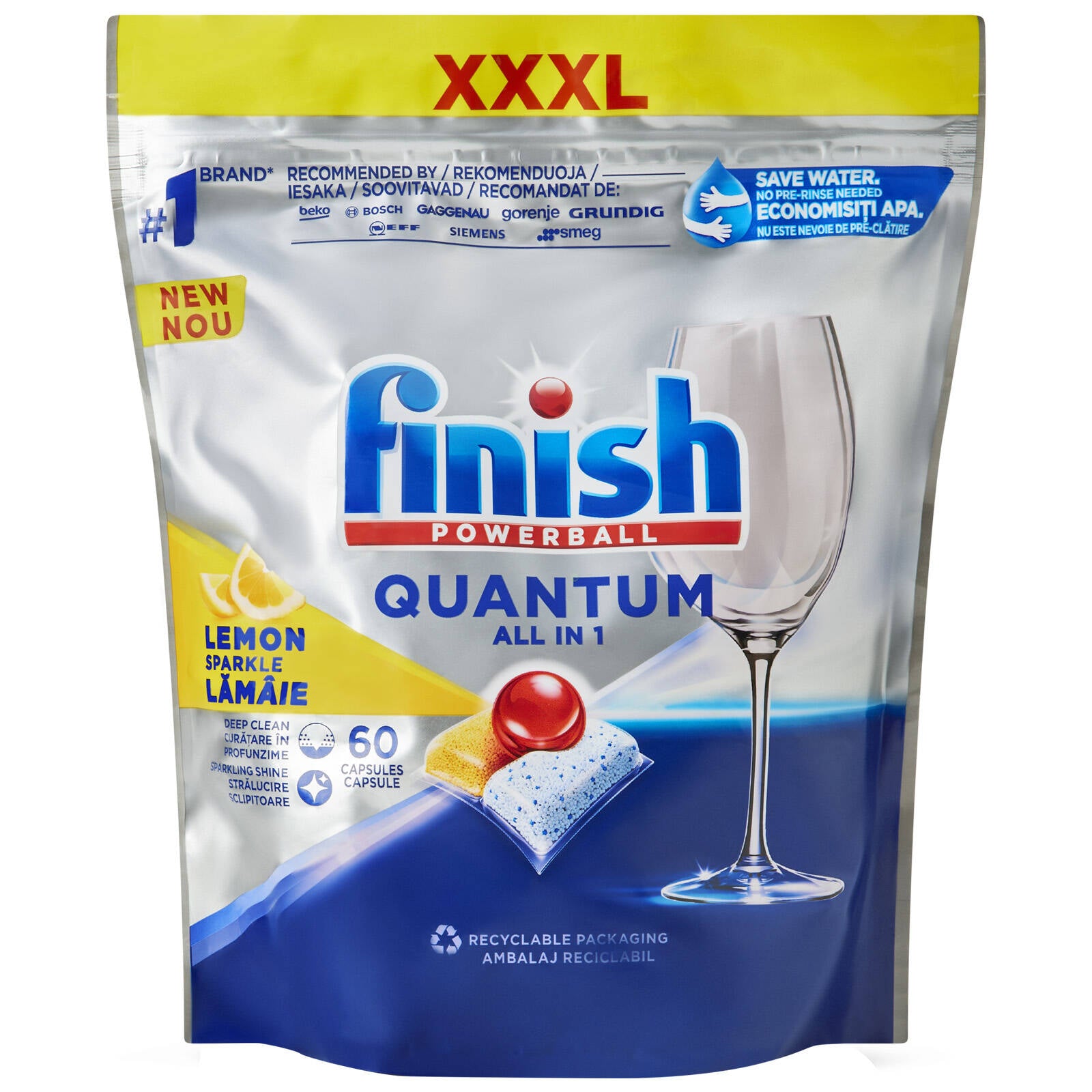 Finish Quantum Lemon Sparkle All-In-One Dishwashing Tablets 60 Pack