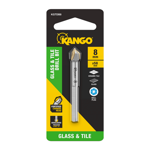 Kango 8mm Glass & Tile Drill Bit - Carbide Head, 3-Flat Shank for Glass & Tile
