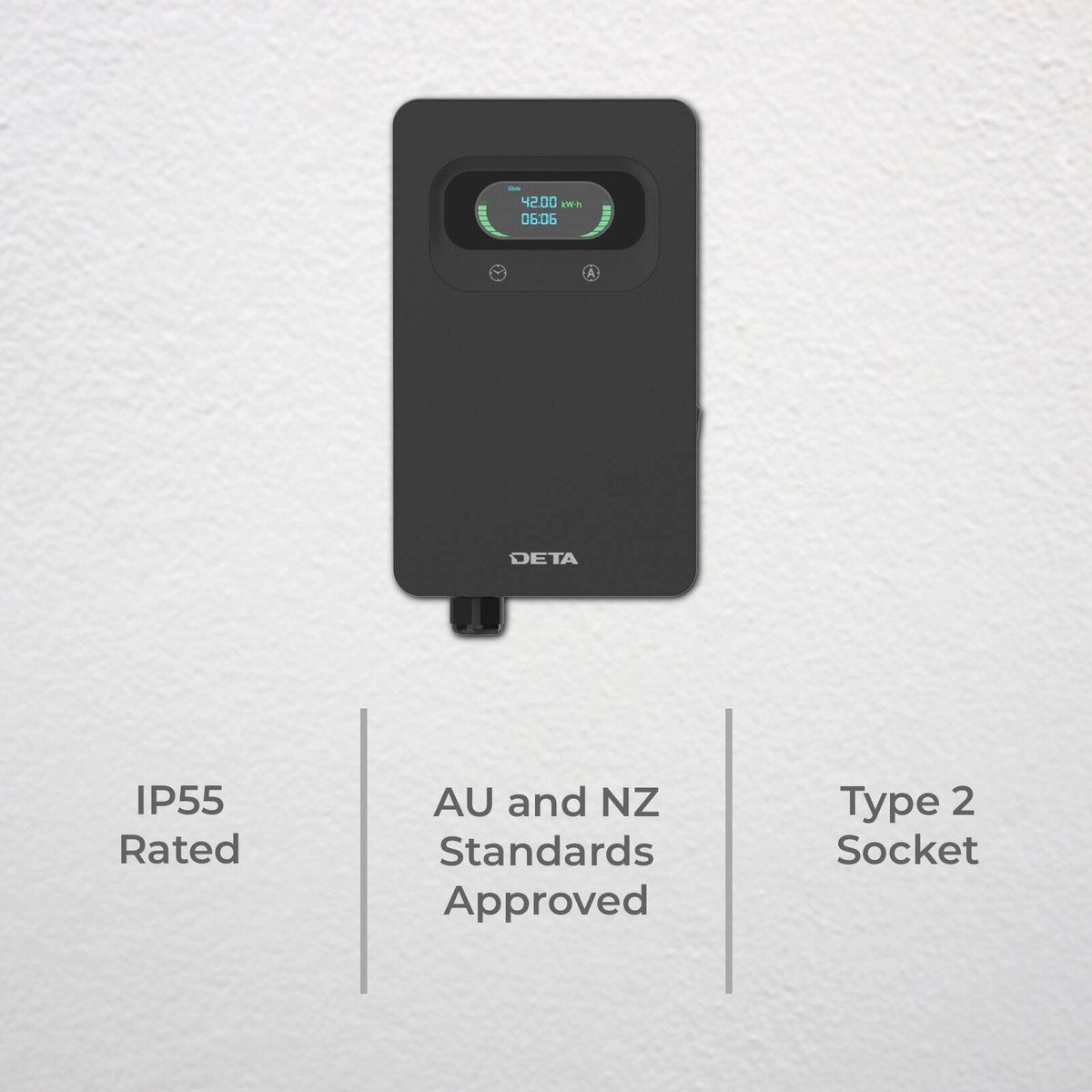 Deta 7kW 32A 1 Phase EV Wall Charger - Black - Weather Resistant - Digital Display - SuperSaverAU - view 3