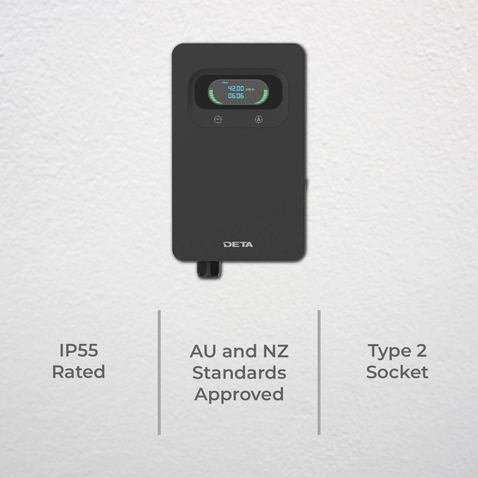 Deta 7kW Wall Mount EV Charger Untethered, Black EVA200-7C