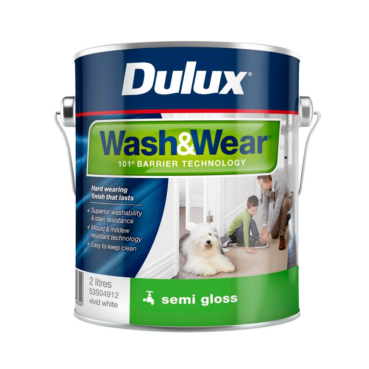 Dulux Wash&Wear 2L Vivid White Semi Gloss Interior Paint, Tintable