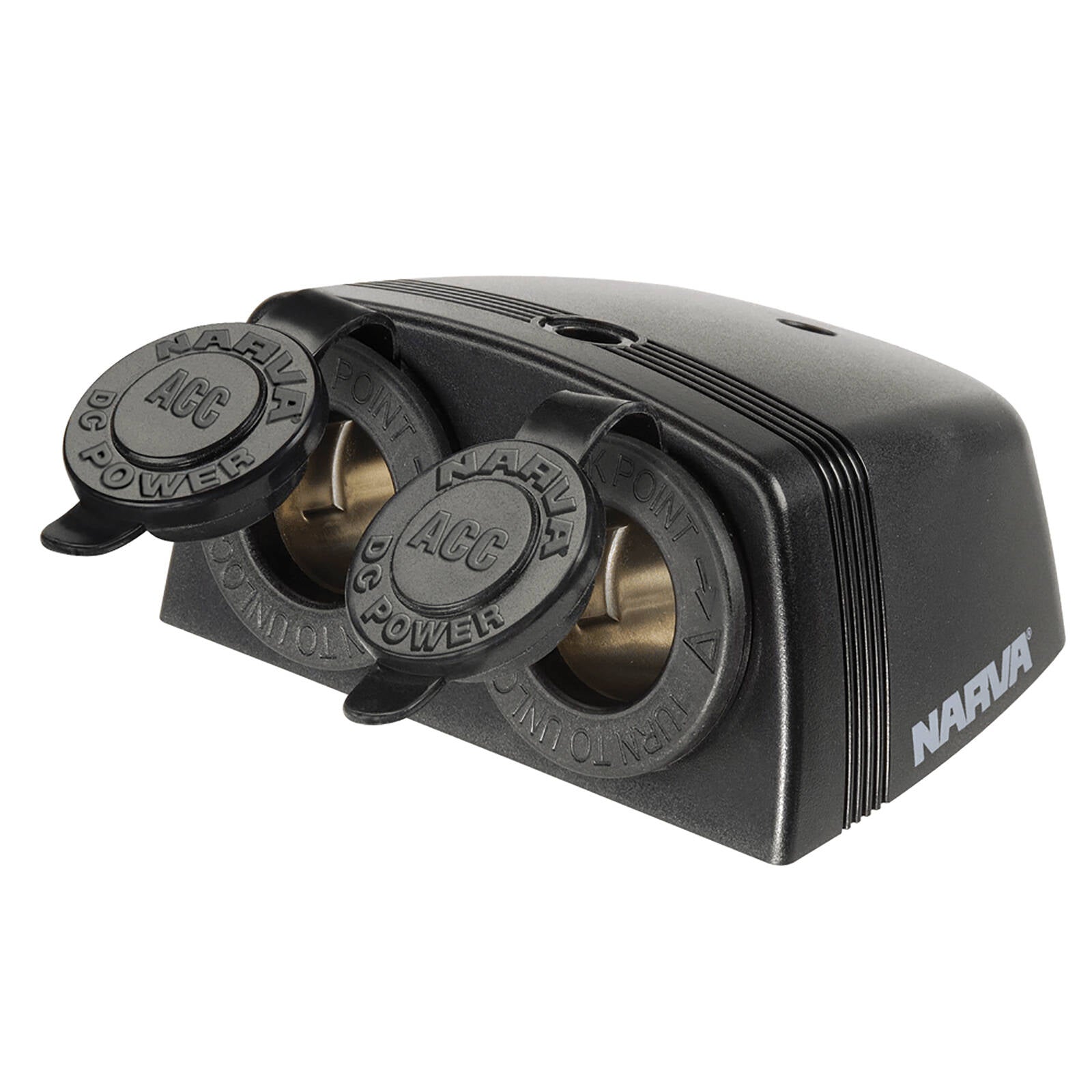 Narva 12/24V 20/10A Black Heavy-Duty Twin Surface Mount Accessory Sockets