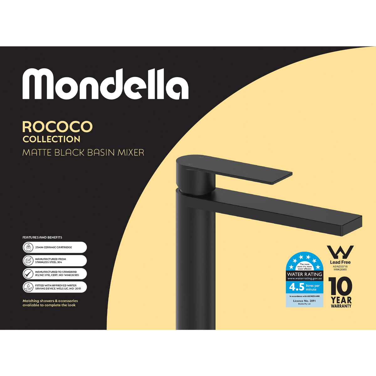 Mondella Black Matte Rococo Basin Mixer - 145mm x 173mm x 200mm - Lead-Free - Water-Saving - SuperSaverAU - view 4