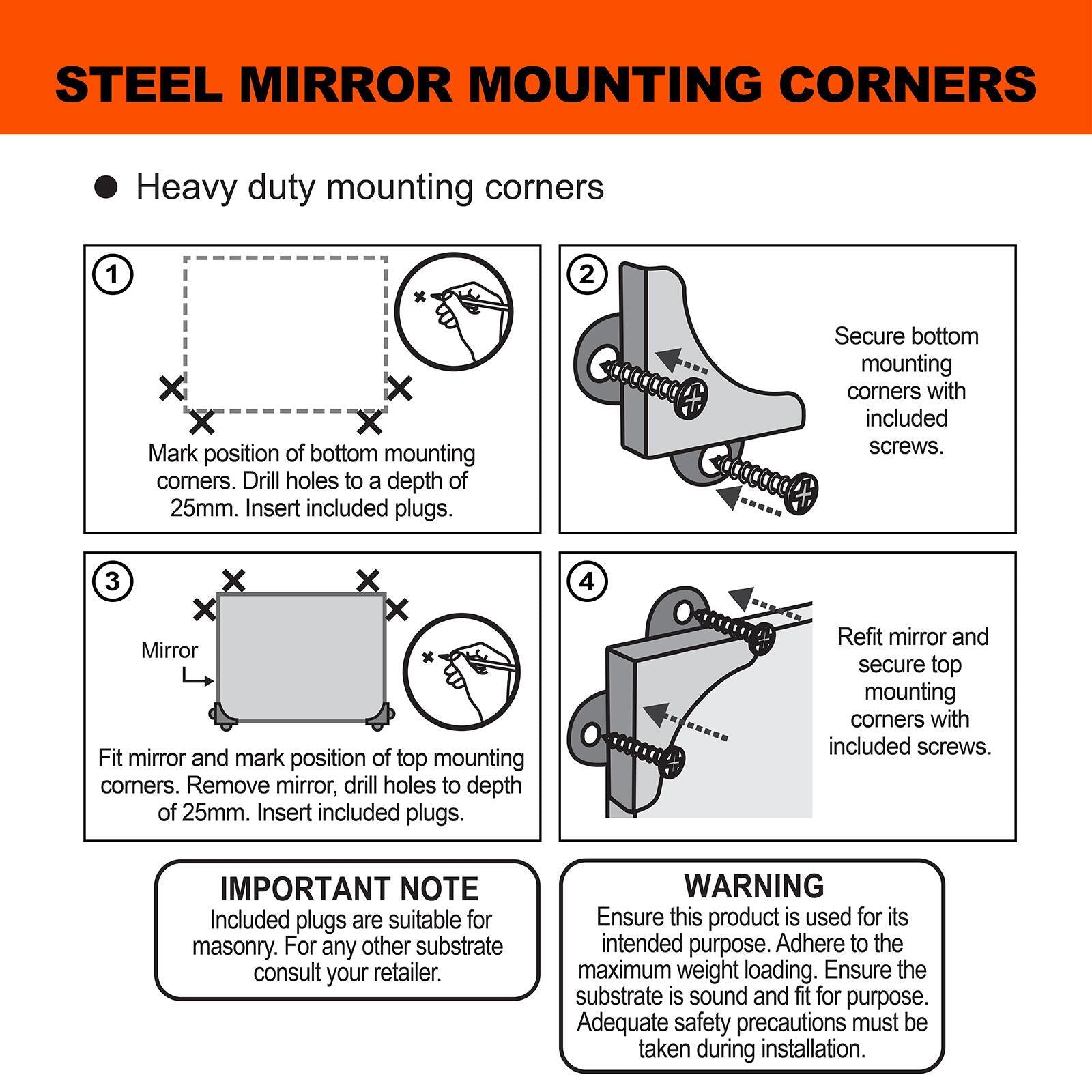 Everhang 11kg Mirror Mounting Corner Set, Steel