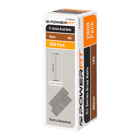 PowerFit 40mm C1 Series Brad Nails 18 Gauge Electro-Galvanised - 2000 Pack