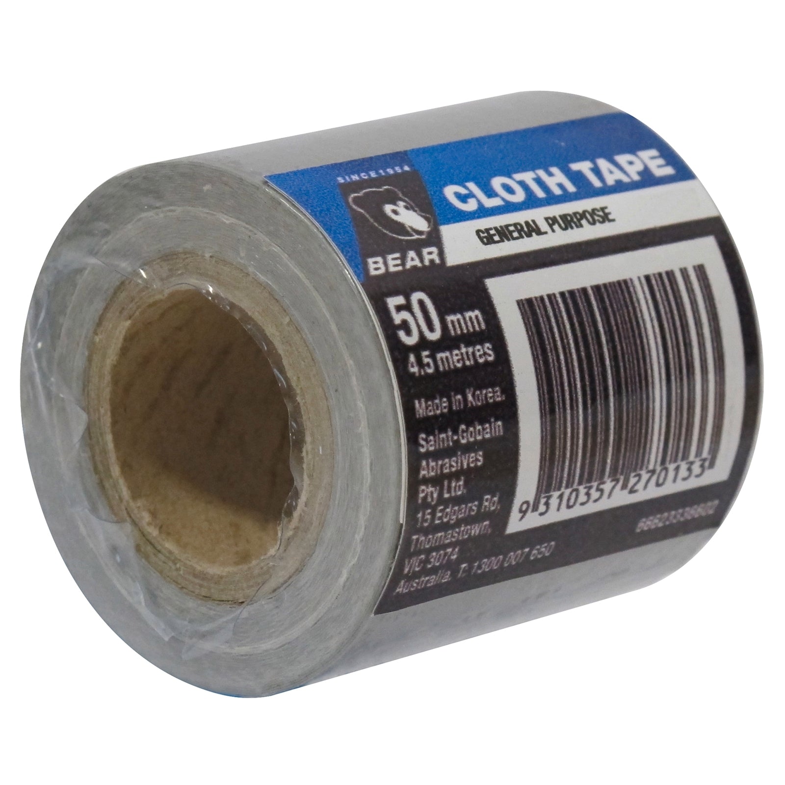 Bear Silver Cloth Tape 50mm x 4.5m General Purpose Hand-Tearable Repair Tape