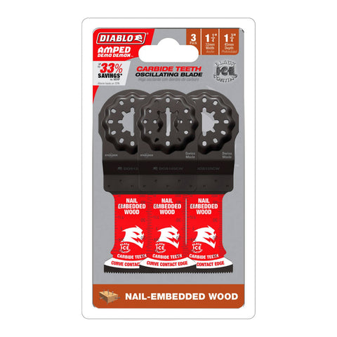 Diablo 32mm Starlock AMPED Demo Demon Carbide Oscillating Blade Nail-Embedded Wood 3 Pack