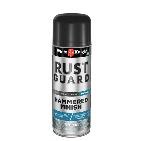 White Knight Rust Guard 350g Silver Hammered Finish Spray Paint Gloss