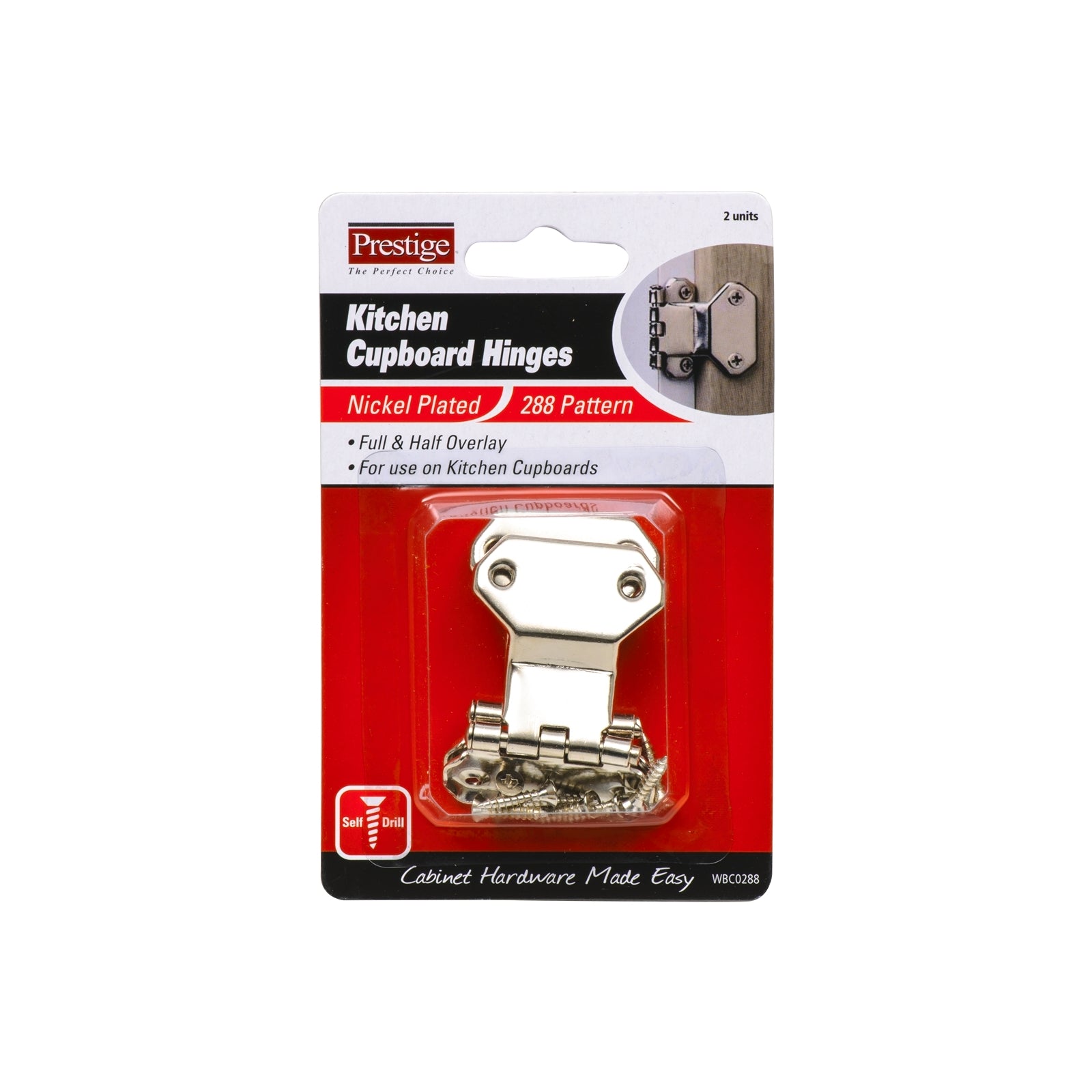 Prestige 40mm Nickel Plated Steel Kitchen Cabinet Hinges - 2 Pack