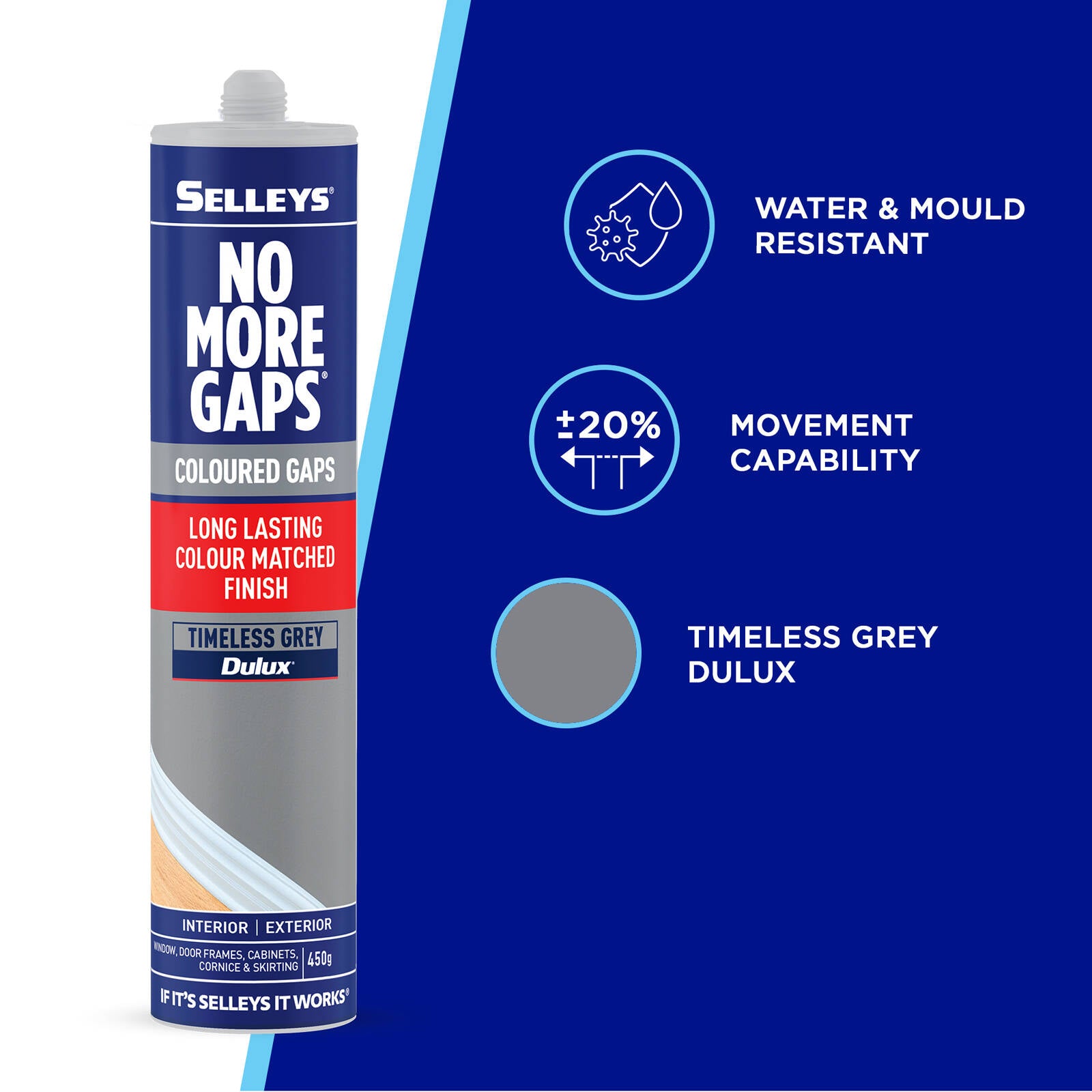 Selleys 450g No More Gaps Dulux Timeless Grey Interior Gap Filler