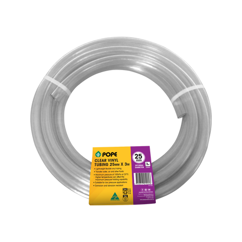 Pope 25mm x 3m Clear Vinyl Tubing - Large Bore Flexible PVC Hose