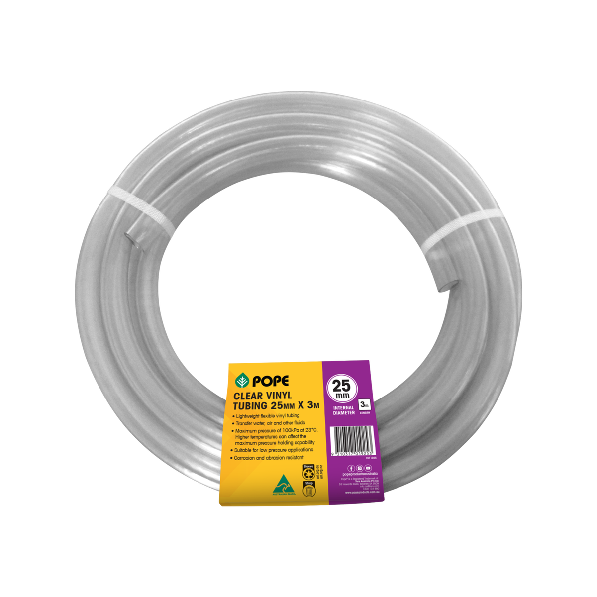 Pope 25mm x 3m Clear Vinyl Tubing - Large Bore Flexible PVC Hose
