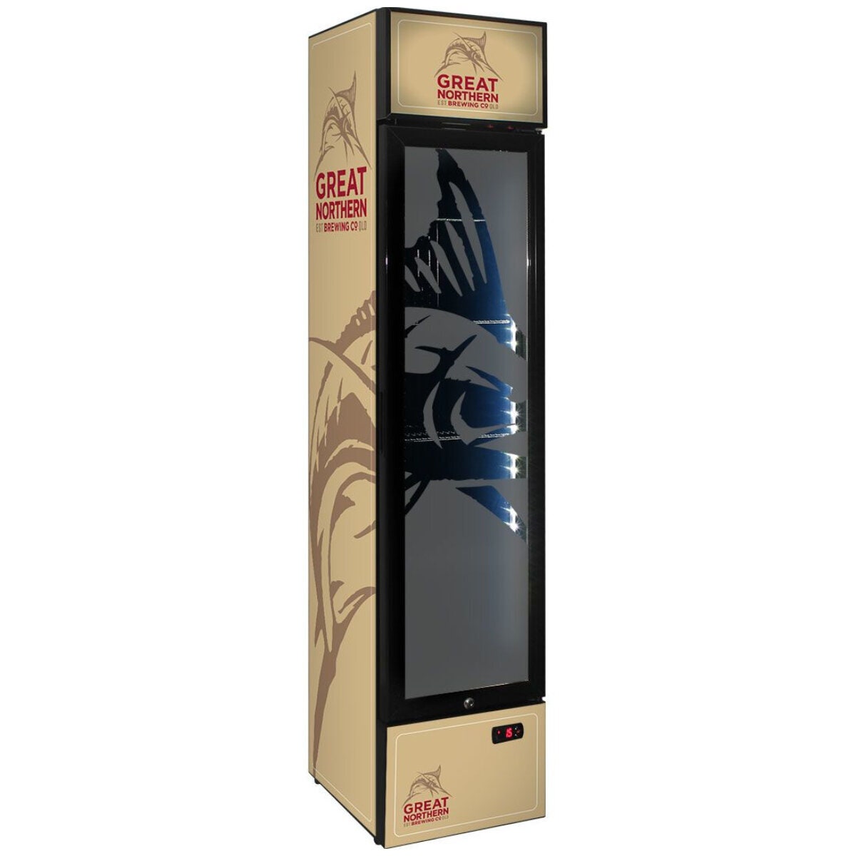 Schmick 160L Great Northern Gold Branded Skinny Upright Bar Fridge - 9 Star - SS-P160-GNBC-GOLD