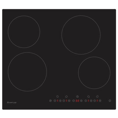 Artusi 60cm Ceramic Electric Cooktop - Black Glass, 4 Zones, Touch Controls, Timer - CACC601