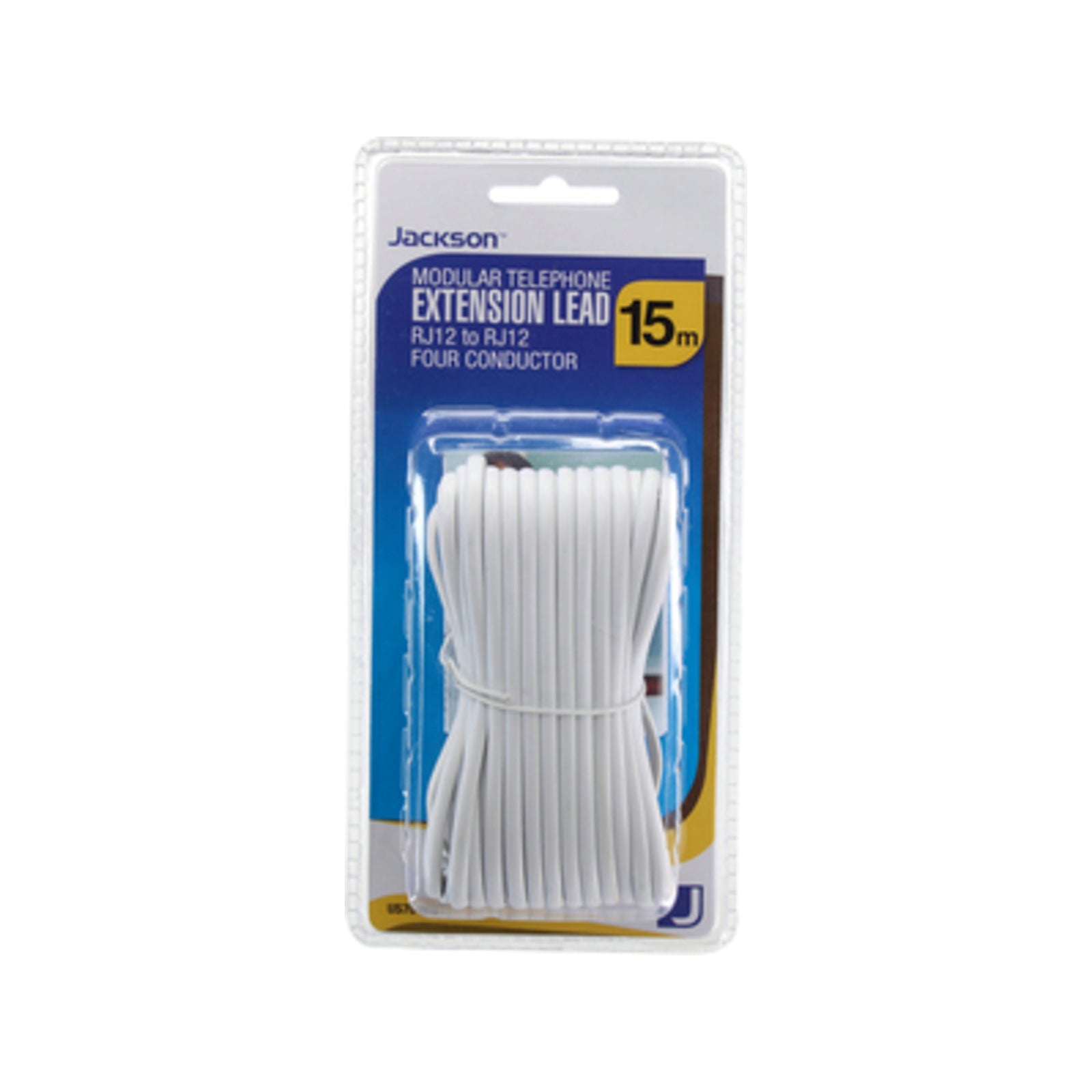 Jackson 15m RJ12 Telephone Lead - White, Phone Fax & Modem Extension