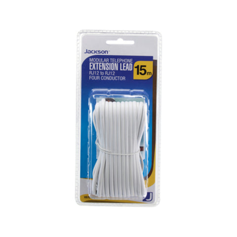 Jackson 15m RJ12 Telephone Lead - White, Phone Fax & Modem Extension