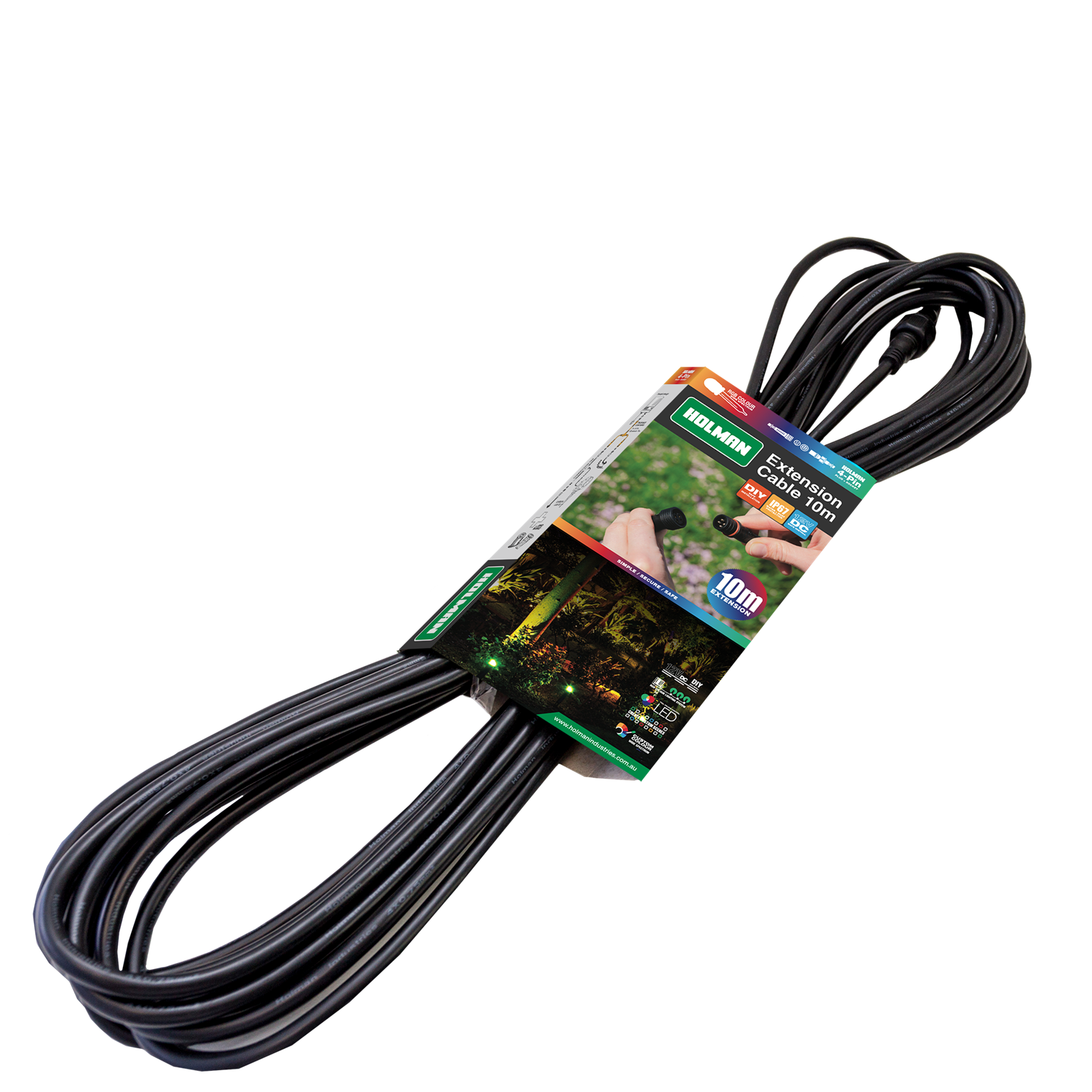 Holman 10m Black RGB Colour 4-Pin Garden Light Extension Cable ALCRGB10