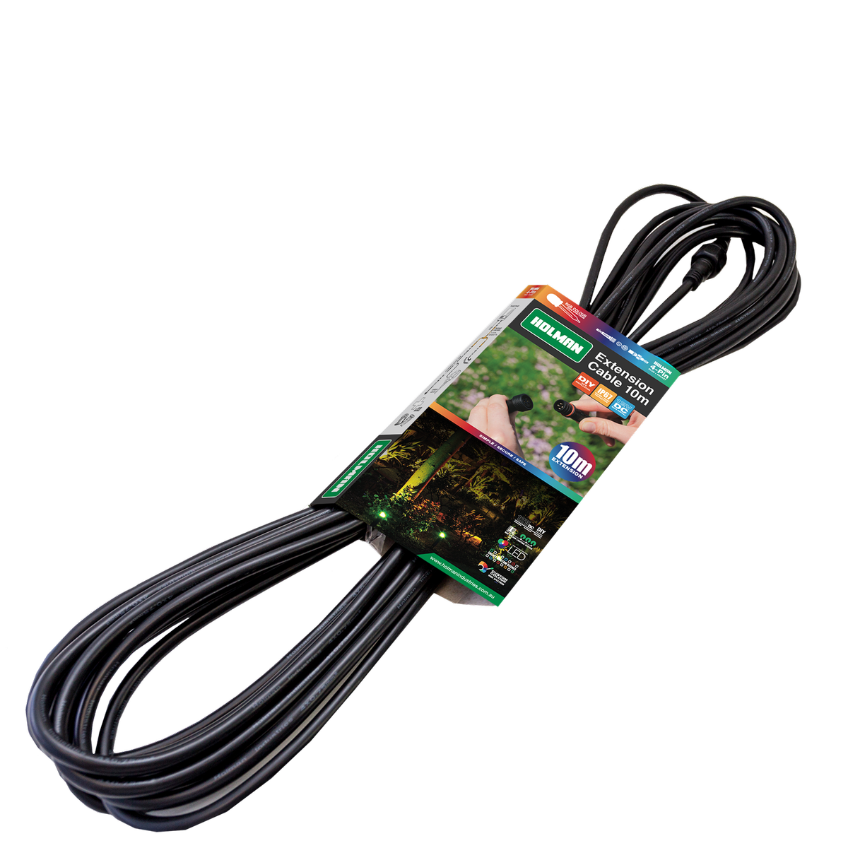 Holman RGB Colour Garden Light Extension Cable 10m - Waterproof - 4-Pin - Black - SuperSaverAU - view 1