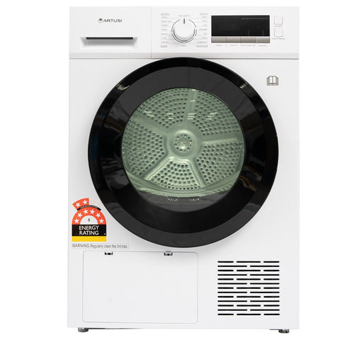 Artusi 8kg heat pump dryer - 8 star energy rating, 16 programs, 102L inner drum, white finish - AHPD8800W