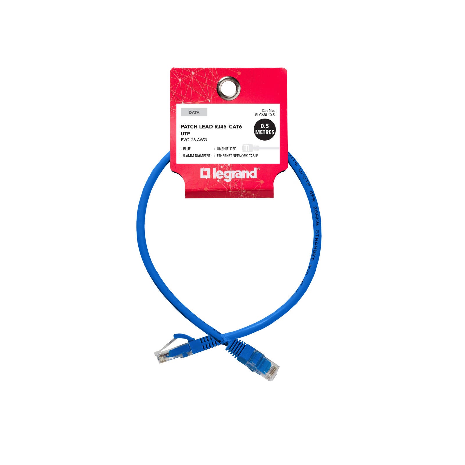 Legrand Cat6 RJ45 UTP Patch Lead 0.5m Blue Snagless Network Cable