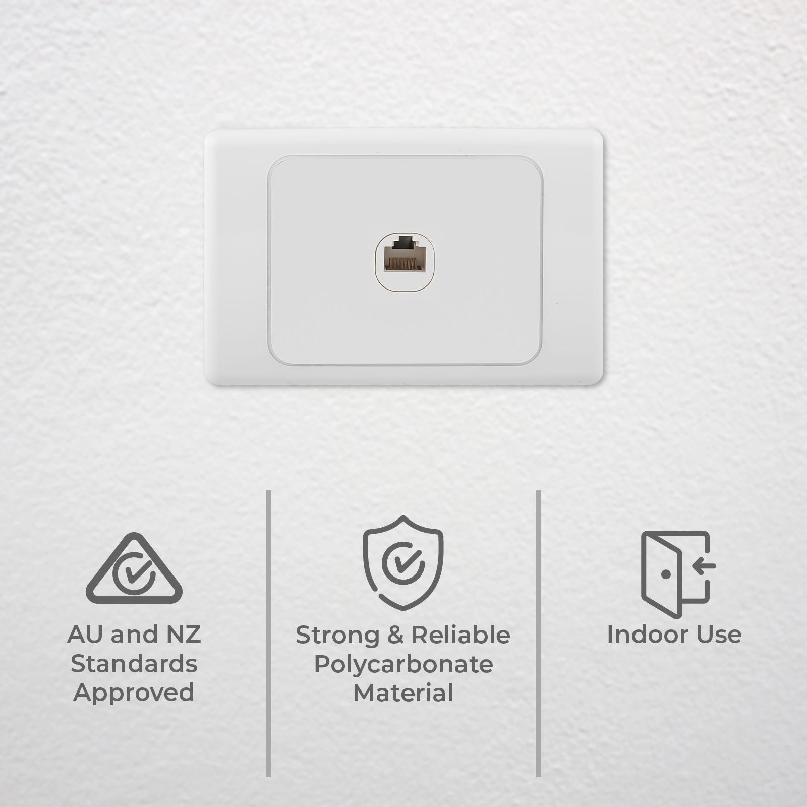DETA Cat 6 Single Ethernet RJ45 Outlet - White Polycarbonate Wall Plate