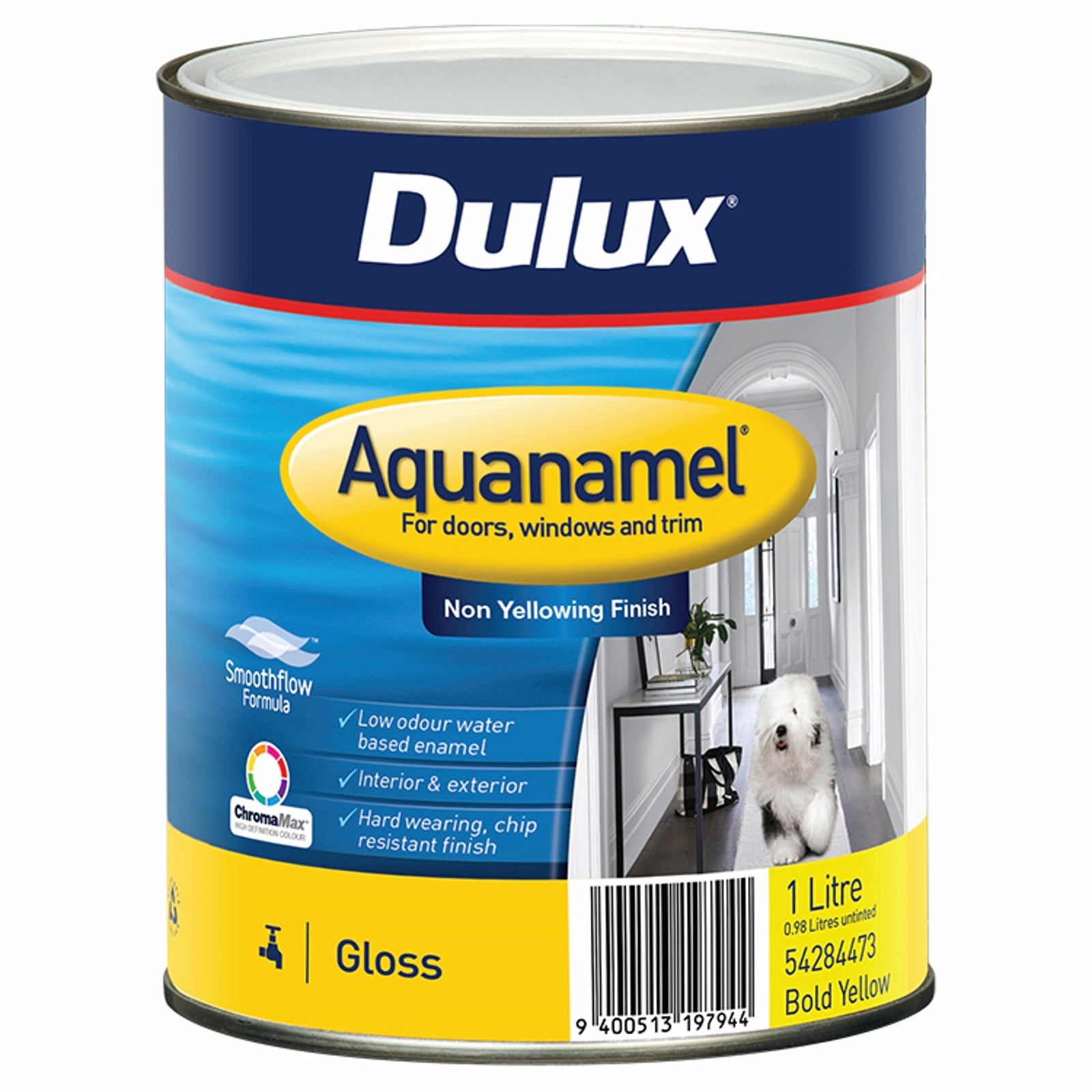 Dulux 1L Aquanamel Gloss Enamel Paint Bold Yellow Indoor Outdoor