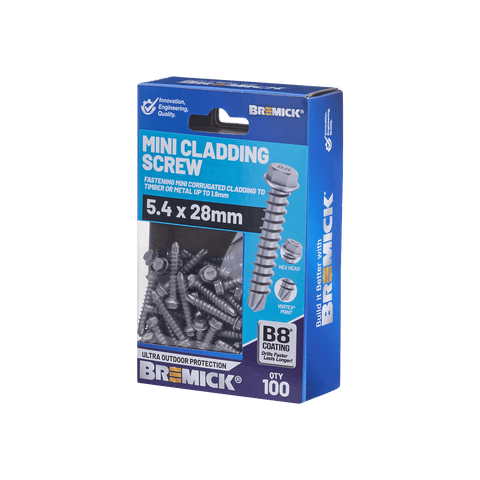 Bremick Mini 5.4 x 28mm Hex Cladding Screws B8 - 100 Pack