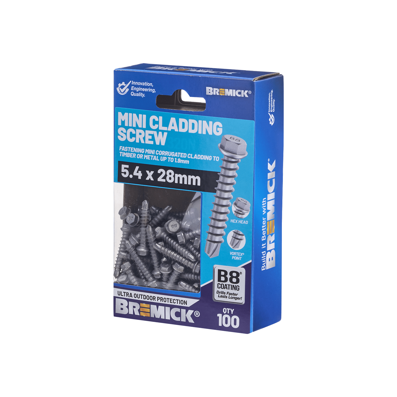 Bremick Mini 5.4 x 28mm Hex Cladding Screws B8 - 100 Pack