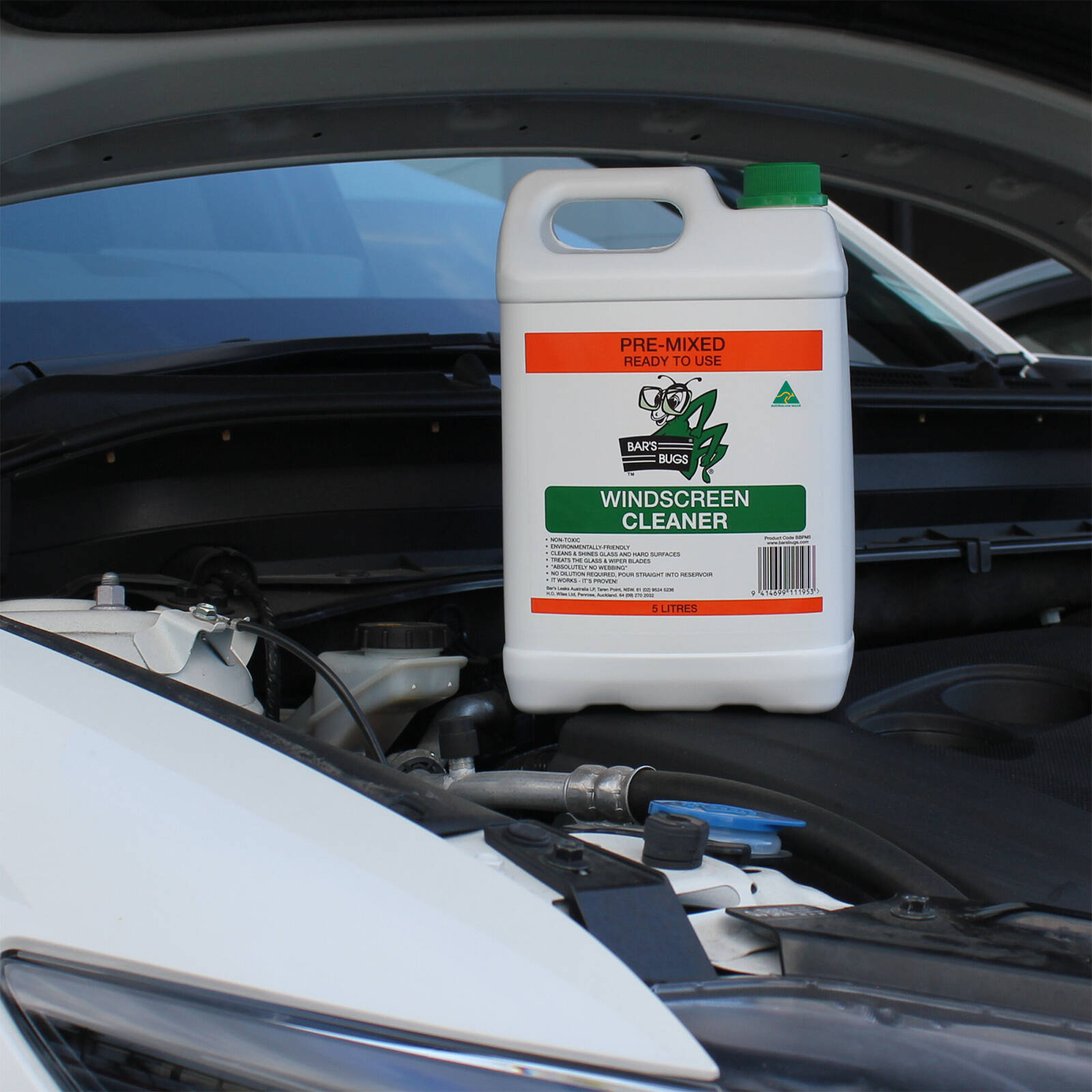 Bar's Bugs 5L Green Pre-Mix Windscreen Cleaner Ready to Use