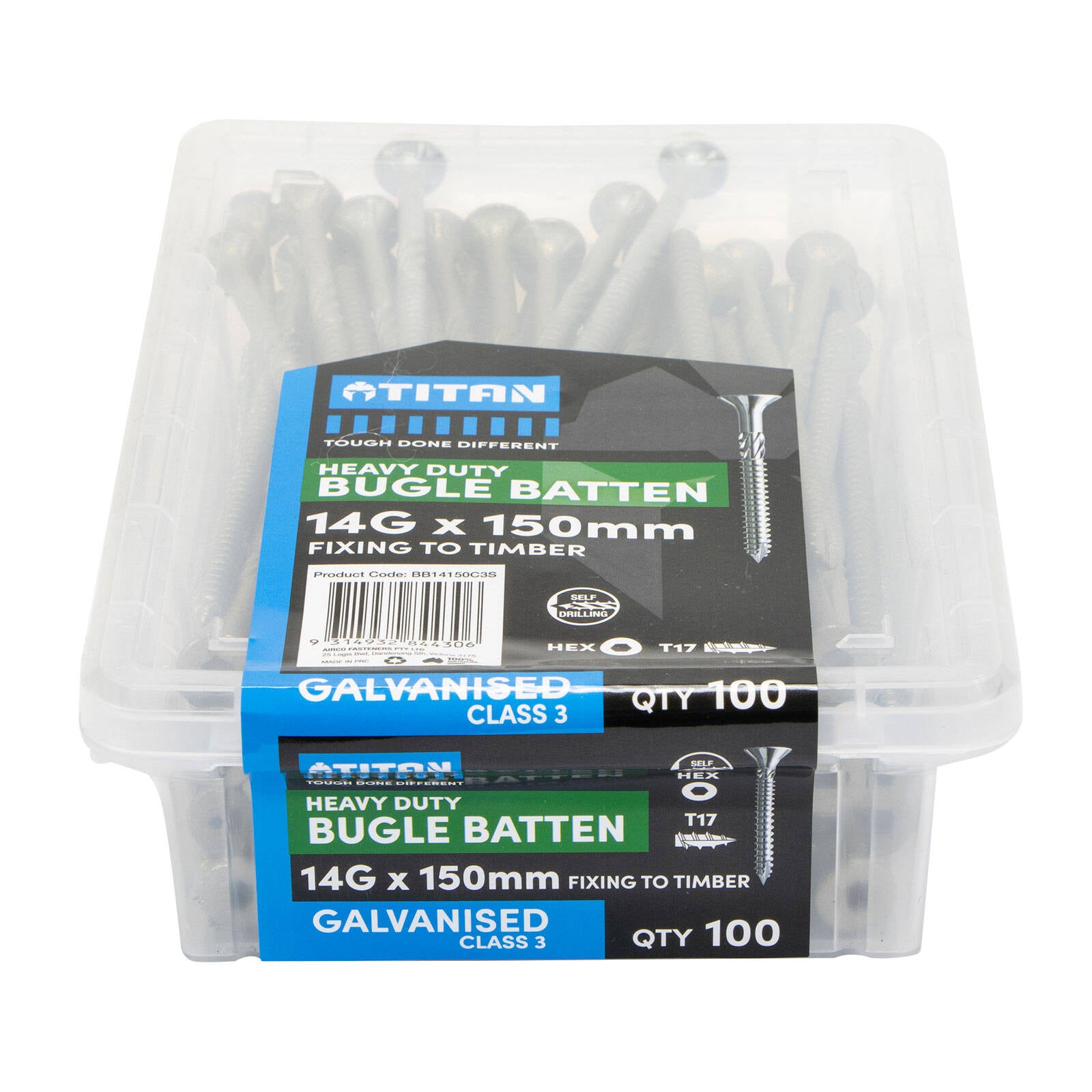 Titan 14G x 150mm CL3 Galvanised Bugle Batten Screw - 100 Pack