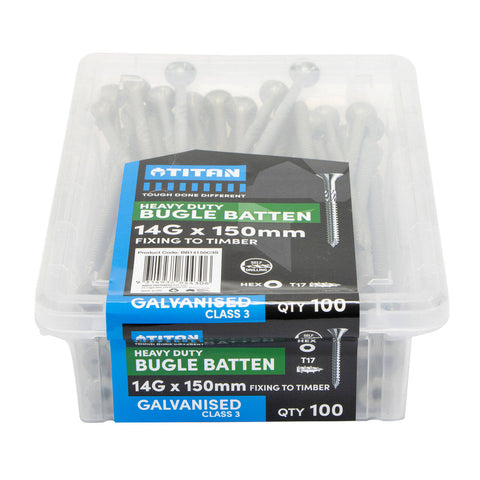 Titan 14G x 150mm CL3 Galvanised Bugle Batten Screw - 100 Pack