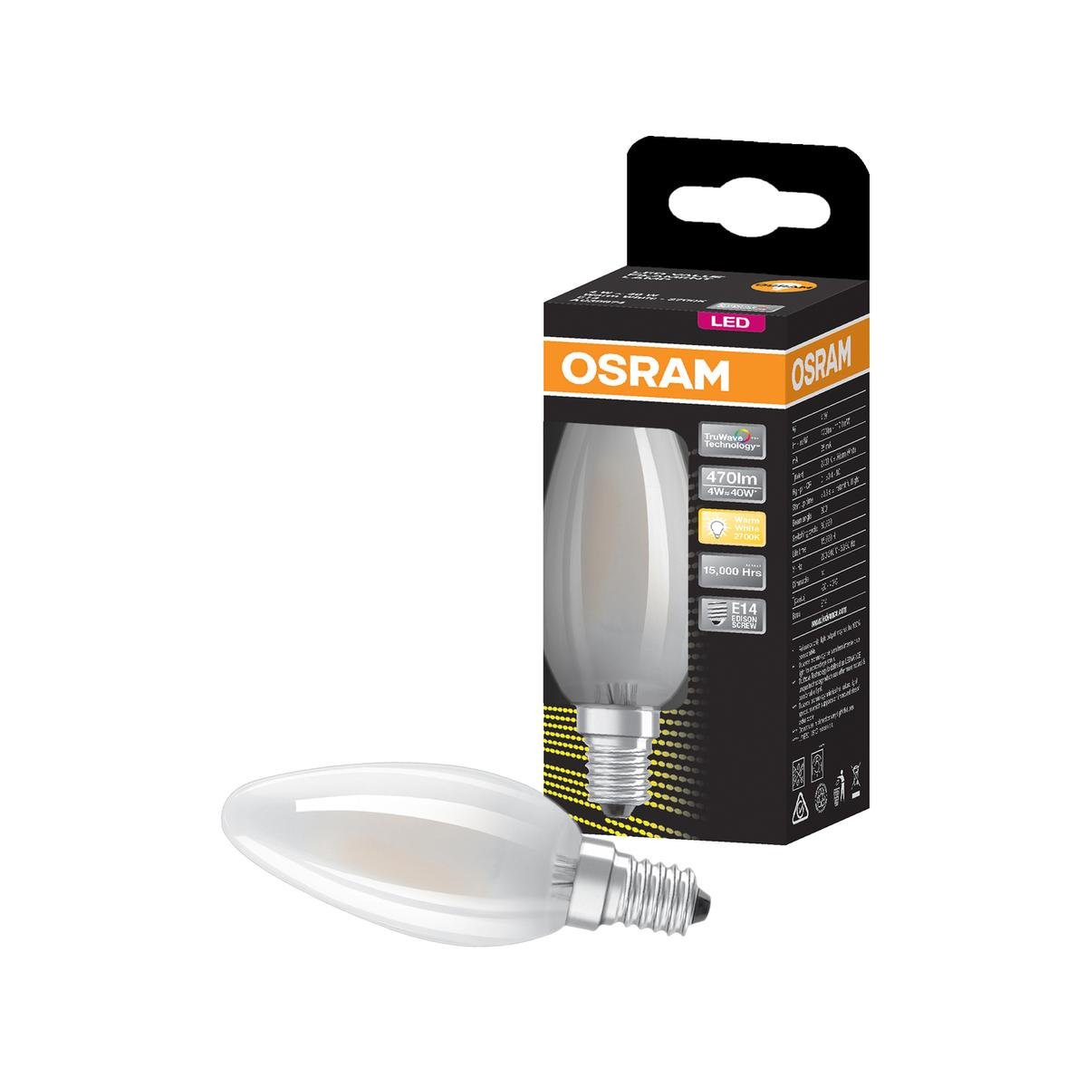 Osram 4W E14 LED Candle Fila Frosted Light Globe 470lm Warm White 51mm - SuperSaverAU - view 1