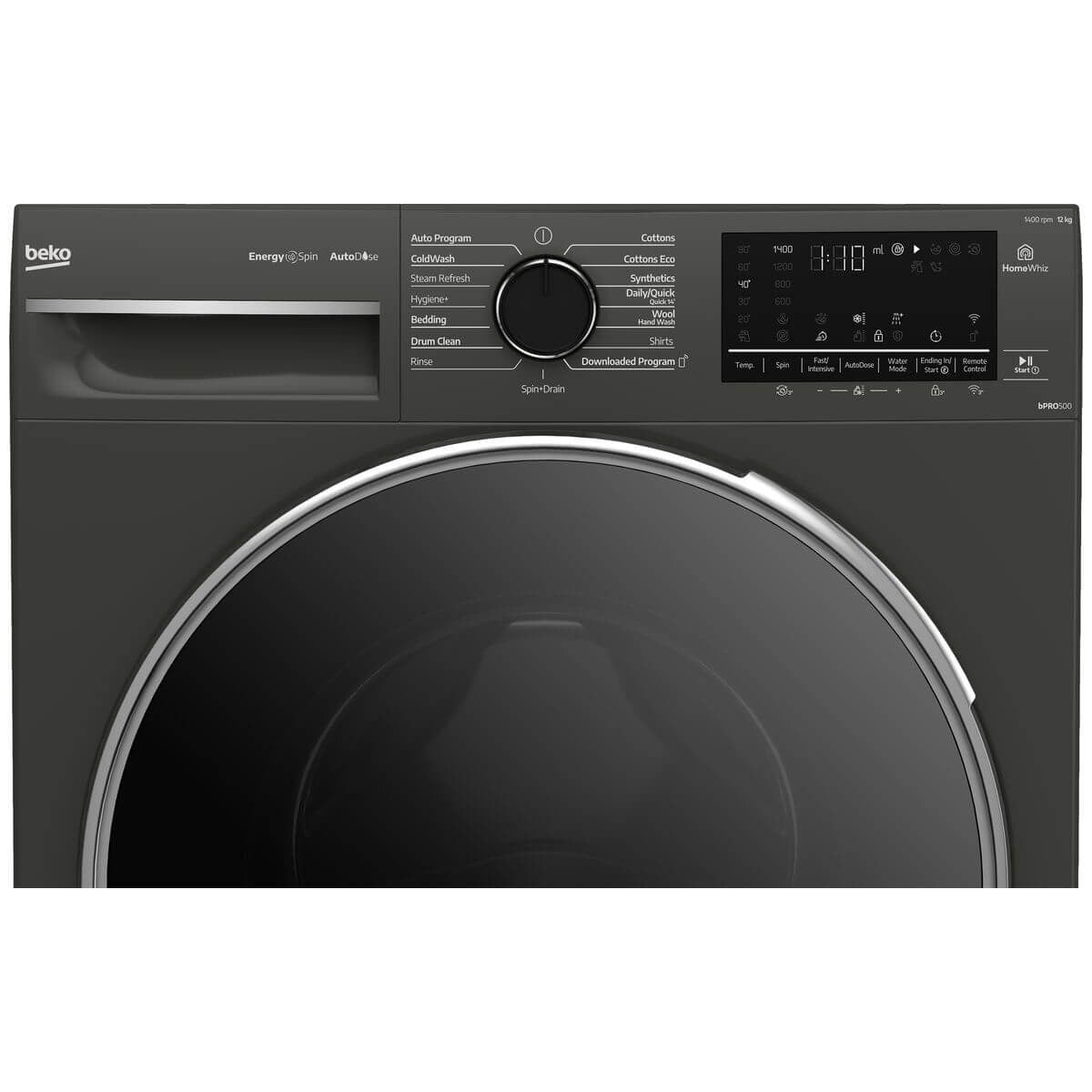 Beko 12kg Front Load Washing Machine - Graphite, AutoDose, SteamCure, ColdWash, HomeWhiz - BFLB123ADG