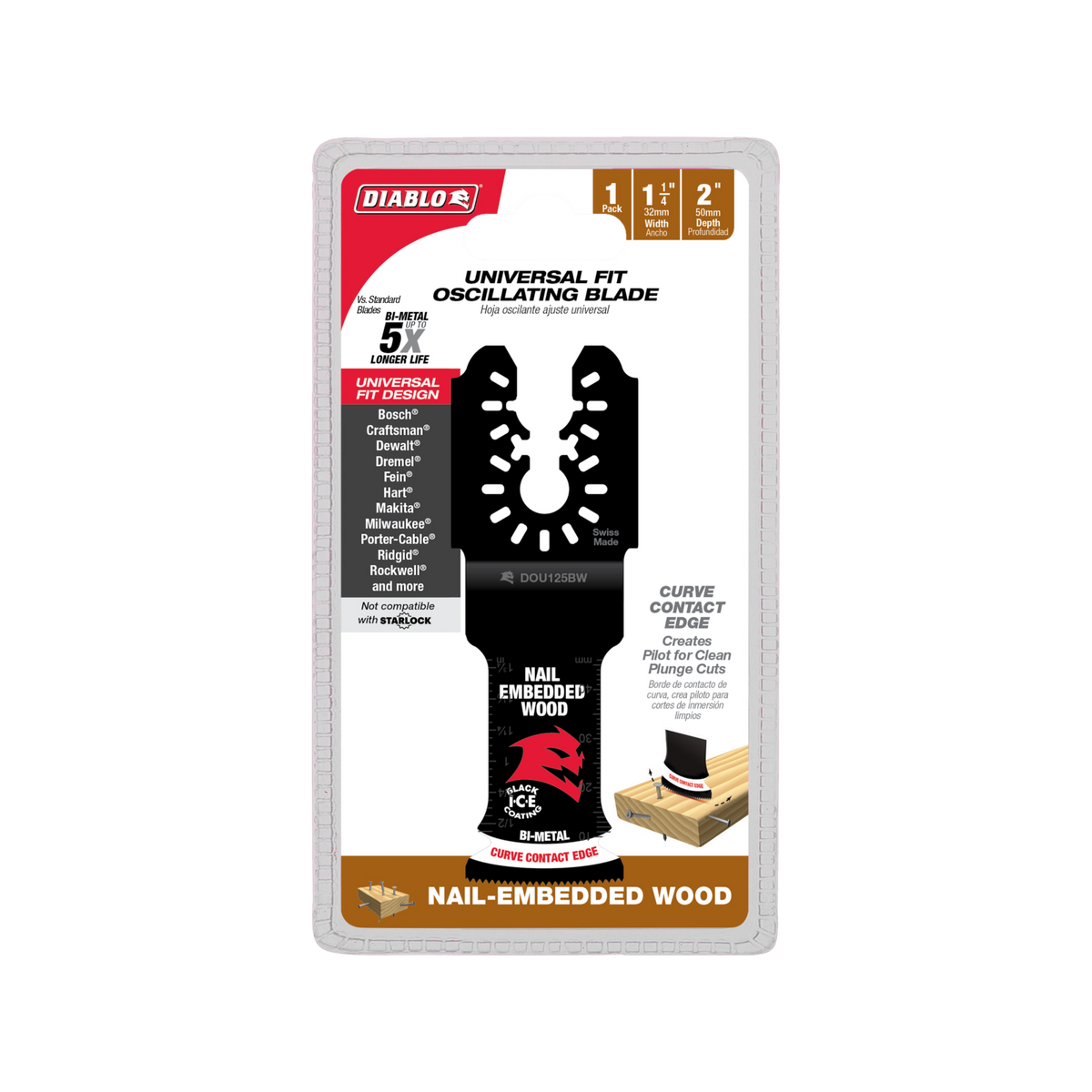Diablo 32mm Universal Bi-Metal Multi-Tool Blade - Nail-Embedded Wood