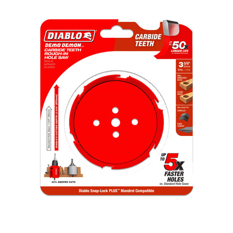 Diablo 3-5/8 inch Demo Demon Carbide Rough-In Hole Saw, 60mm Depth