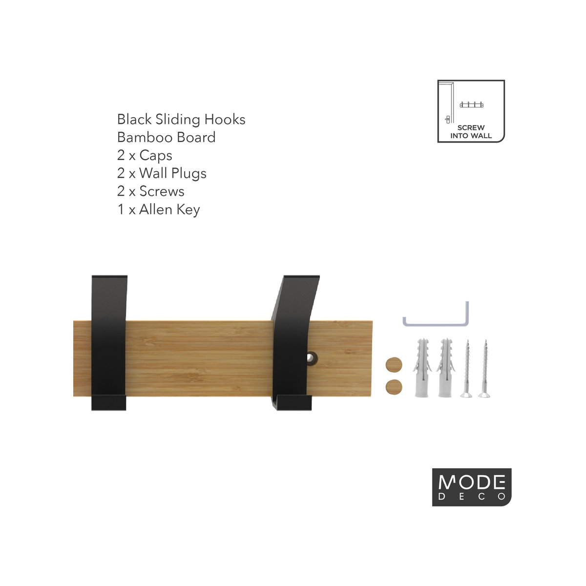 Mode 4 Black Bamboo Board Hat and Coat Rack - 4 Sliding Hooks - 450mm - SuperSaverAU - view 5