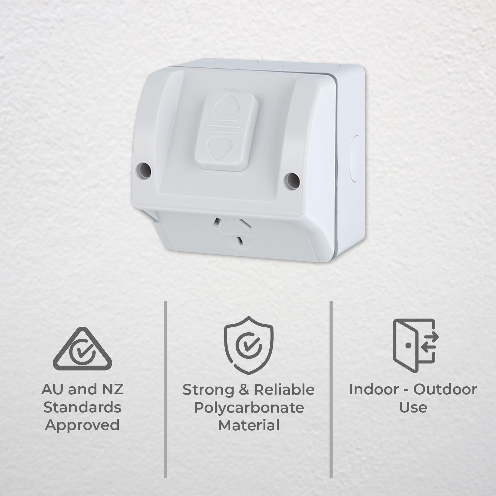 DETA Single Weatherproof Power Point 10A 240V White Polycarbonate Outdoor