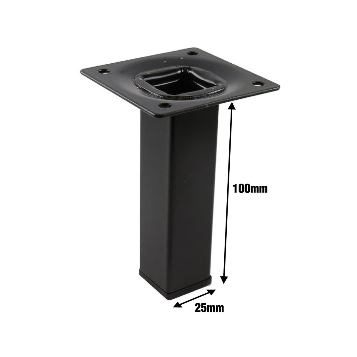 Adoored 100 x 25 x 25mm Black Steel Square Tube Furniture Leg