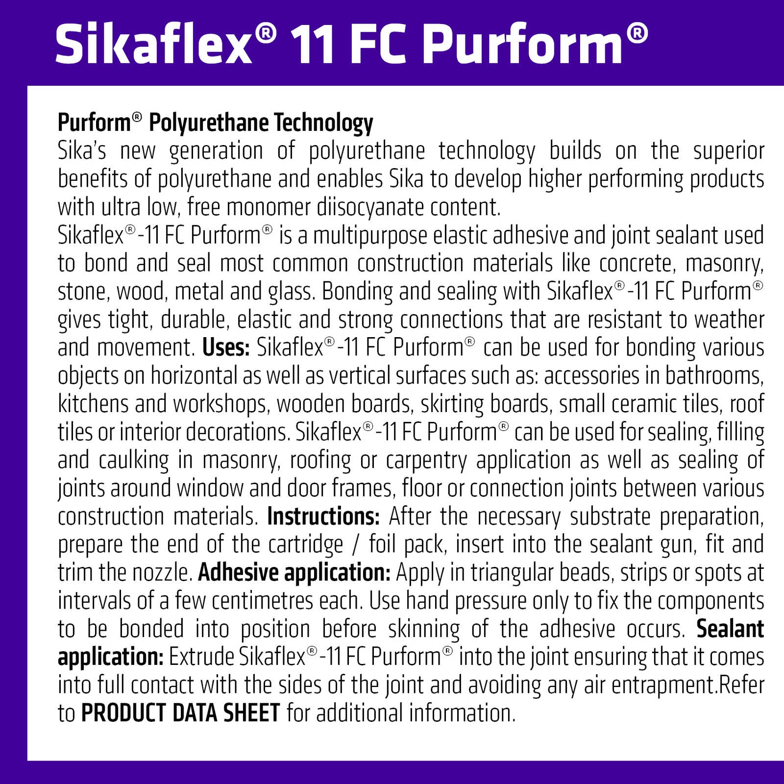Sika White Sikaflex 11FC Purform Polyurethane Adhesive Sealant 600ml Solvent Free