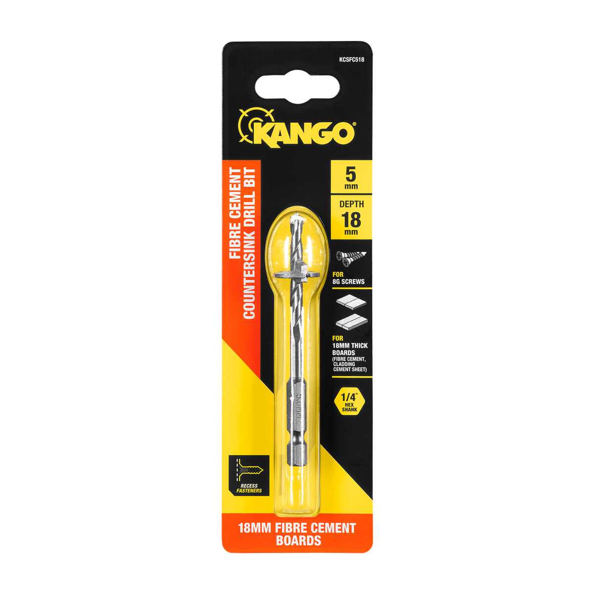 Kango 5 x 18mm Fibre Cement Countersink Drill Bit, 1/4" Hex Shank